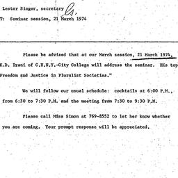 Announcements, 1974-03-11. ...