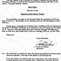 Announcements, 1984-01-17. ...