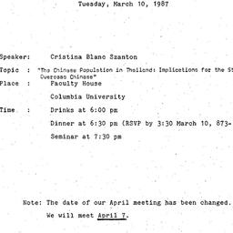 Announcements, 1986-03-10. ...