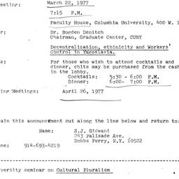 Announcements, 1977-03-22. ...