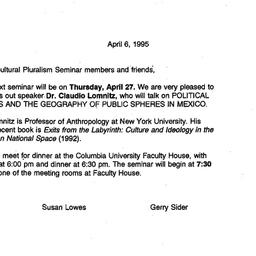 Announcements, 1995-04-06. ...