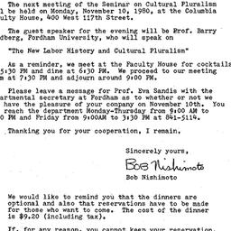 Announcements, 1980-10-29. ...