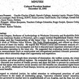 Minutes, 1992-12-15. Cultur...