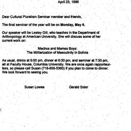 Announcements, 1996-04-23. ...
