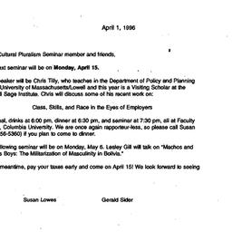 Announcements, 1996-04-01. ...