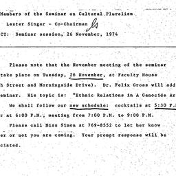 Announcements, 1974-11-13. ...