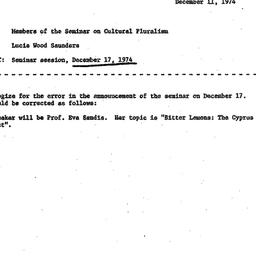 Announcements, 1974-12-11. ...
