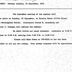 Announcements, 1974-09-11. ...