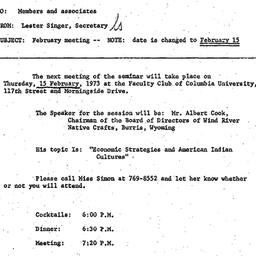 Announcements, 1973-01-30. ...