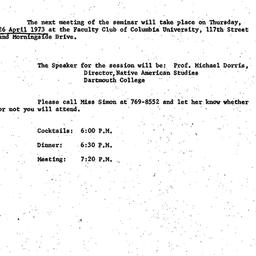 Announcements, 1973-04-06. ...