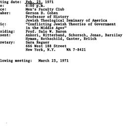 Announcements, 1971-02-23. ...