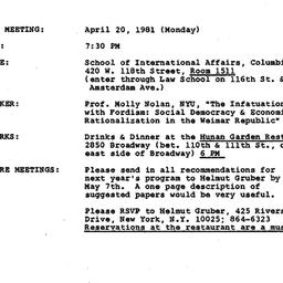 Announcements, 1981-04-20. ...