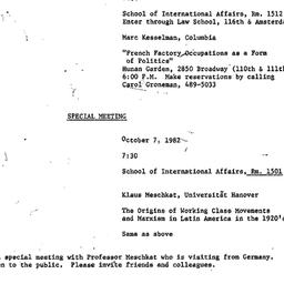 Announcements, 1982-10-07. ...