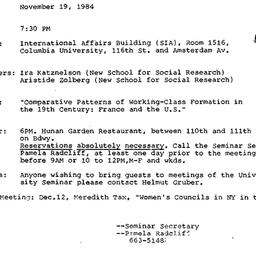 Announcements, 1984-11-19. ...