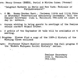 Announcements, 1984-09-20. ...