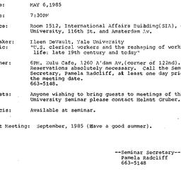 Announcements, 1985-05-06. ...