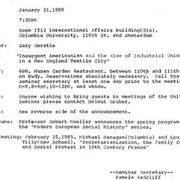 Announcements, 1985-01-31. ...