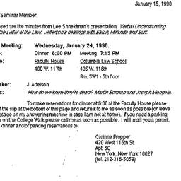 Announcements, 1990-01-15. ...