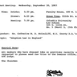 Announcements, 1983-09-28. ...