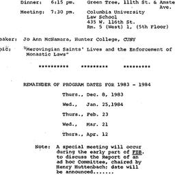 Announcements, 1983-11-16. ...