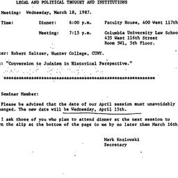 Announcements, 1987-03-18. ...