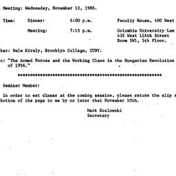 Announcements, 1986-11-12. ...