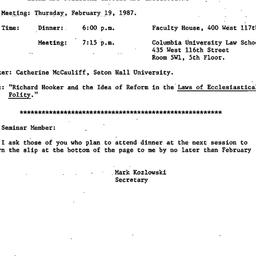 Announcements, 1987-02-19. ...