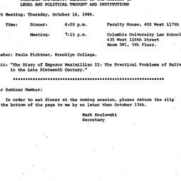 Announcements, 1986-10-16. ...