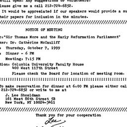 Announcements, 1999-09-15. ...
