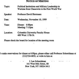 Announcements, 1999-11-10. ...