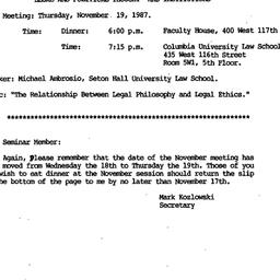 Announcements, 1987-11-19. ...
