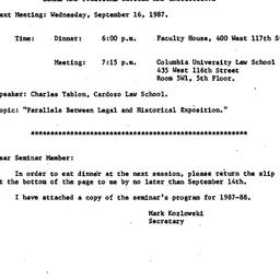Announcements, 1987-09-16. ...