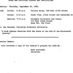 Announcements, 1985-09-26. ...