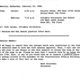 Announcements, 1986-02-19. ...