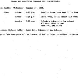 Announcements, 1985-10-16. ...