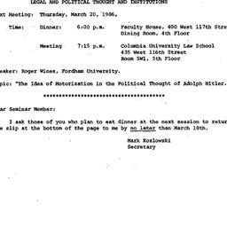 Announcements, 1986-03-20. ...