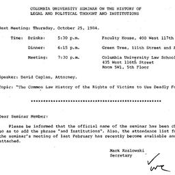 Announcements, 1984-10-25. ...