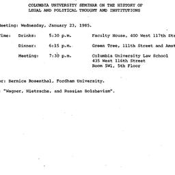 Announcements, 1985-01-23. ...