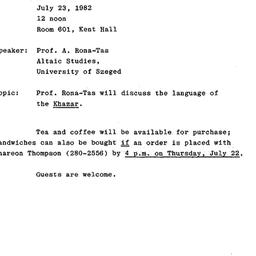 Announcements, 1982-07-23. ...