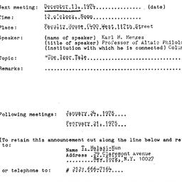 Announcements, 1974-12-13. ...