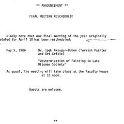Announcements, 1986-05-09. ...