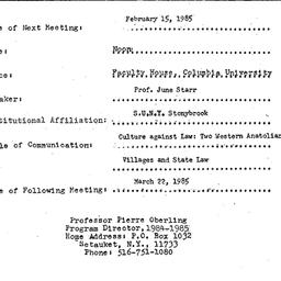 Announcements, 1985-02-15. ...