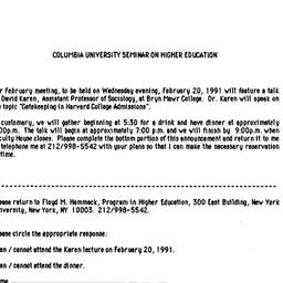 Announcements, 1991-02-20. ...