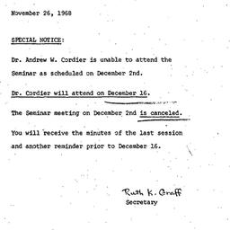 Announcements, 1968-11-26. ...