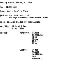 Minutes, 1969-01-06. Higher...