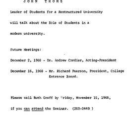 Announcements, 1968-11-18. ...