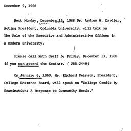 Announcements, 1968-12-09. ...
