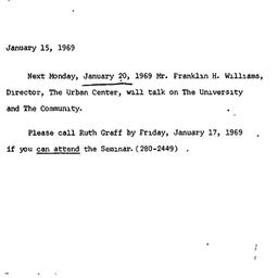 Announcements, 1969-01-15. ...