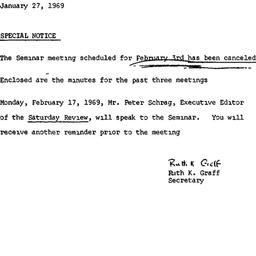 Announcements, 1969-01-27. ...