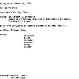 Minutes, 1969-03-17. Higher...